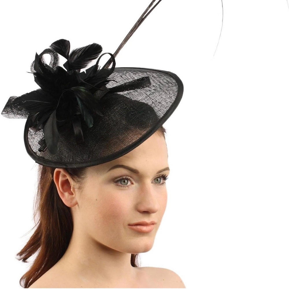 Handmade Feathers Floral Headband Fascinator Disc Millinery Cocktail Hat, Black